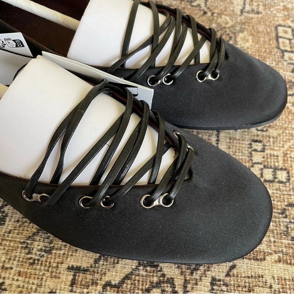 ✨SOLD✨ NWT Zara Satin Lace Up Ballet Flats in Black - 8 - Picture 8 of 8